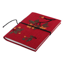 Load image into Gallery viewer, Indian Handmade Floral Rayon-Embroidered Journal in Red Hues - Romantic Sonata | NOVICA