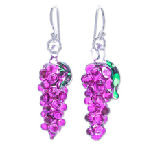 Load image into Gallery viewer, Grape Themed Handblown Glass Dangle Earrings in Purple - Purple Grapes | NOVICA