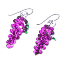 Load image into Gallery viewer, Grape Themed Handblown Glass Dangle Earrings in Purple - Purple Grapes | NOVICA
