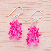 Load image into Gallery viewer, Tree-Inspired Handblown Glass Dangle Earrings in Fuchsia - Fuchsia Tree | NOVICA