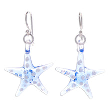 Load image into Gallery viewer, Light Blue & White Handblown Glass Starfish Dangle Earrings - Light Blue Starfish | NOVICA