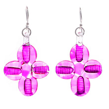 Load image into Gallery viewer, Blown Glass Floral Dangle Earrings in Pink with Silver Hooks - Vibrant Blossoms | NOVICA