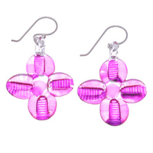 Load image into Gallery viewer, Blown Glass Floral Dangle Earrings in Pink with Silver Hooks - Vibrant Blossoms | NOVICA