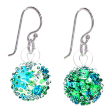 Load image into Gallery viewer, Handblown Glass Spike Ball Dangle Earrings in Green and Blue - Green & Blue Berries | NOVICA