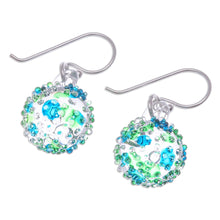 Load image into Gallery viewer, Handblown Glass Spike Ball Dangle Earrings in Green and Blue - Green & Blue Berries | NOVICA
