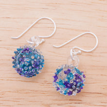 Load image into Gallery viewer, Handblown Glass Spike Ball Dangle Earrings in Purple & Blue - Purple & Blue Berries | NOVICA