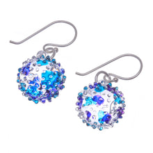Load image into Gallery viewer, Handblown Glass Spike Ball Dangle Earrings in Purple & Blue - Purple & Blue Berries | NOVICA