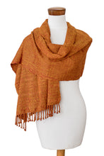 Load image into Gallery viewer, Hand-Woven Textured Fringed Cotton Scarf in Yellow and Red - Geometric Fire | NOVICA