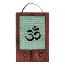 Load image into Gallery viewer, Handcrafted Green Om Teak Wood and Glass Mosaic Coat Rack - Om Spaces | NOVICA