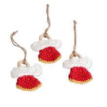 Load image into Gallery viewer, Set of 3 Handcrafted Red Cotton and Wood Angel Ornaments - Lovely Creation | NOVICA