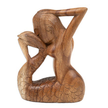 Load image into Gallery viewer, Hand-Carved Signed Wood Yoga Meditation Mermaid Sculpture - Meditation Mermaid | NOVICA