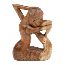 Load image into Gallery viewer, Hand-Carved Signed Wood Yoga Meditation Mermaid Sculpture - Meditation Mermaid | NOVICA
