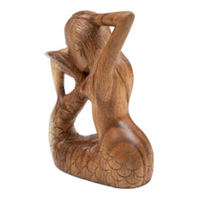 Load image into Gallery viewer, Hand-Carved Signed Wood Yoga Meditation Mermaid Sculpture - Meditation Mermaid | NOVICA