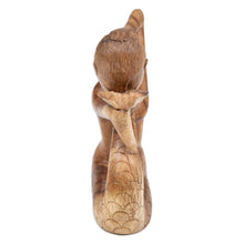 Load image into Gallery viewer, Hand-Carved Signed Wood Yoga Meditation Mermaid Sculpture - Meditation Mermaid | NOVICA
