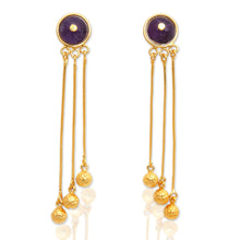 Load image into Gallery viewer, 18k Gold-Plated Amethyst Statement Dangle Earrings from Bali - Glorious Rays | NOVICA