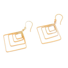 Load image into Gallery viewer, Diamond-Shaped 18k Gold-Plated Brass Dangle Earrings - Victorious Orbits | NOVICA