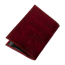 Load image into Gallery viewer, Chakana-Themed Burgundy Leather Passport Cover from Peru - Chakana Tapestry | NOVICA