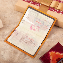 Load image into Gallery viewer, Chakana-Themed Orange Leather Passport Cover from Peru - Chakana Heritage | NOVICA