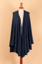 Load image into Gallery viewer, Textured Knit Alpaca Blend Ruana in Blue Shades from Peru - Sea Blue | NOVICA