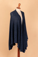 Load image into Gallery viewer, Textured Knit Alpaca Blend Ruana in Blue Shades from Peru - Sea Blue | NOVICA