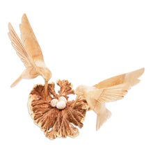 Load image into Gallery viewer, Handmade Wood Hummingbird Sculpture with Mushroom-Like Base - Hummingbird Love | NOVICA