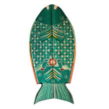 Load image into Gallery viewer, Foldable Fish-Shaped Batik Wood Mancala Board Game Set - Swimming Tilapia | NOVICA