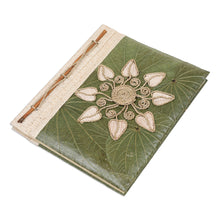 Load image into Gallery viewer, Handmade Natural Fiber Floral Journal with Green Leaves - Magnolia Memories | NOVICA