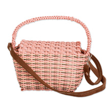 Load image into Gallery viewer, Handwoven Recycled Vinyl Cord Sling and Handle Bag in Peach - Peachy Chic | NOVICA