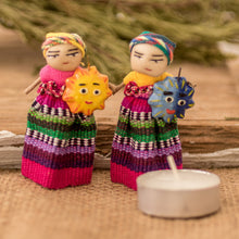Load image into Gallery viewer, Handmade Cotton and Ceramic Sun and Moon Worry Doll Magnets - Sun & Moon Energies | NOVICA