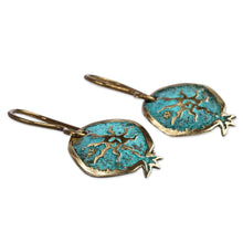 Load image into Gallery viewer, Pomegranate-Shaped Sun Sign Brass Dangle Earrings - Sunny Essence | NOVICA