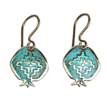 Load image into Gallery viewer, Pomegranate-Shaped Artsakh Sign Brass Dangle Earrings - Mystic Essence | NOVICA
