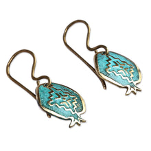 Load image into Gallery viewer, Pomegranate-Shaped Artsakh Sign Brass Dangle Earrings - Mystic Essence | NOVICA