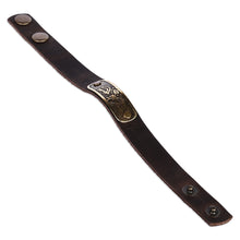 Load image into Gallery viewer, Men's Leather Bracelet with Hunting Petroglyph Brass Pendant - Wild Hunt | NOVICA