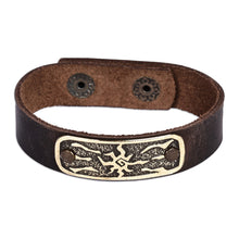 Load image into Gallery viewer, Men's Leather Bracelet with Brass Abstract Sun Pendant - Solar Brilliance | NOVICA