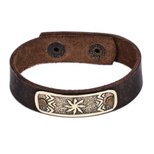 Load image into Gallery viewer, Men's Leather Bracelet with Sun-Themed Brass Pendant - Infinite Harmony | NOVICA