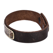 Load image into Gallery viewer, Men's Leather Bracelet with Sun-Themed Brass Pendant - Infinite Harmony | NOVICA