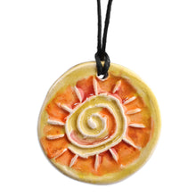 Load image into Gallery viewer, Hand-Painted Warm-Toned Sun-Themed Ceramic Pendant Necklace - Shining Sun | NOVICA