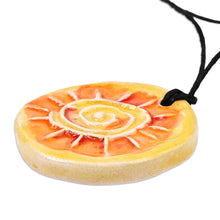 Load image into Gallery viewer, Hand-Painted Warm-Toned Sun-Themed Ceramic Pendant Necklace - Shining Sun | NOVICA
