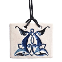Load image into Gallery viewer, Hand-Painted Classic Leafy Tile Ceramic Pendant Necklace - Superb Blue | NOVICA