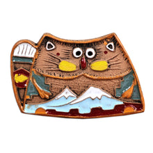 Load image into Gallery viewer, Armenian Hand-Painted Cat and Mount Ararat Ceramic Magnet - Mountain Kitties | NOVICA