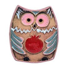 Load image into Gallery viewer, Armenian Hand-Painted Owl with Pomegranate Ceramic Magnet - Pomegranate Owl | NOVICA