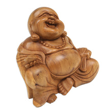 Load image into Gallery viewer, Suar Wood Sculpture of Laughing Buddha Hand-Carved in Bali - Blissful Buddha | NOVICA