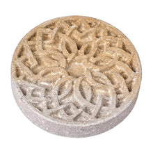 Load image into Gallery viewer, Hand-Carved Floral Round Felsite Stone Magnet - Blossoming Bonds | NOVICA