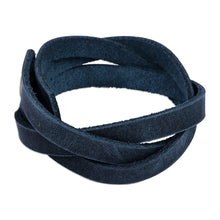 Load image into Gallery viewer, Braided Style Leather Strand Wristband Bracelet in Blue - Braided Cool | NOVICA