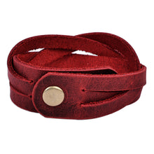 Load image into Gallery viewer, Braided Style Leather Strand Wristband Bracelet in Burgundy - Braided Zest | NOVICA