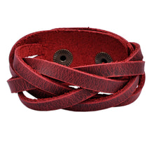 Load image into Gallery viewer, Burgundy Leather Wristband Bracelet with Braided Strands - Braided Energy | NOVICA