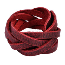Load image into Gallery viewer, Burgundy Leather Wristband Bracelet with Braided Strands - Braided Energy | NOVICA