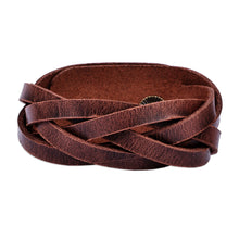 Load image into Gallery viewer, Braided Style Leather Strand Wristband Bracelet in Brown - Braided Delight | NOVICA