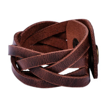 Load image into Gallery viewer, Braided Style Leather Strand Wristband Bracelet in Brown - Braided Delight | NOVICA