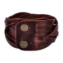 Load image into Gallery viewer, Leather Wristband Bracelet with Braided Strands in Brown - Braided Radiance | NOVICA